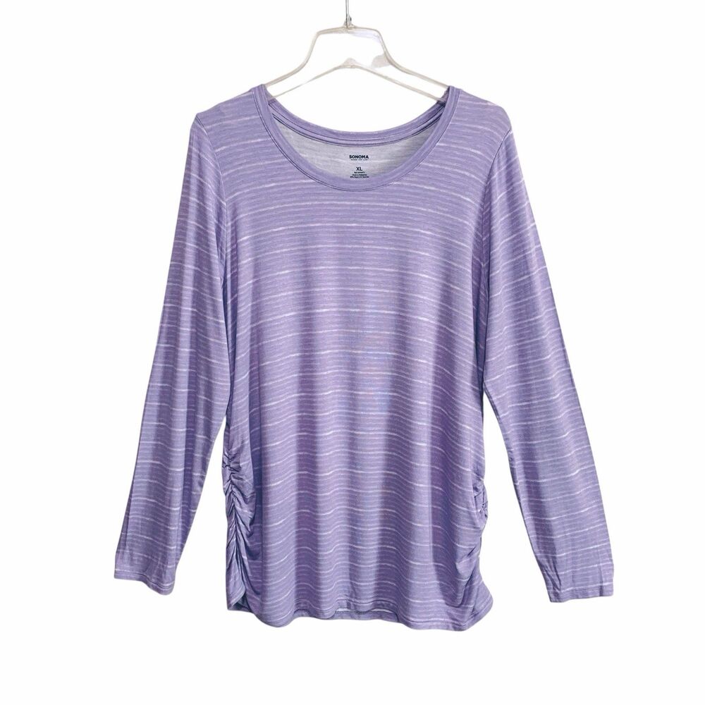 Sonoma Maternity T-Shirt Top Womens Size XL Purple Long Sleeve Ruched Sides